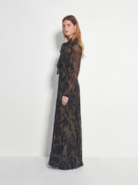 Coco Pleat Dress (Midnight Flora) Moss