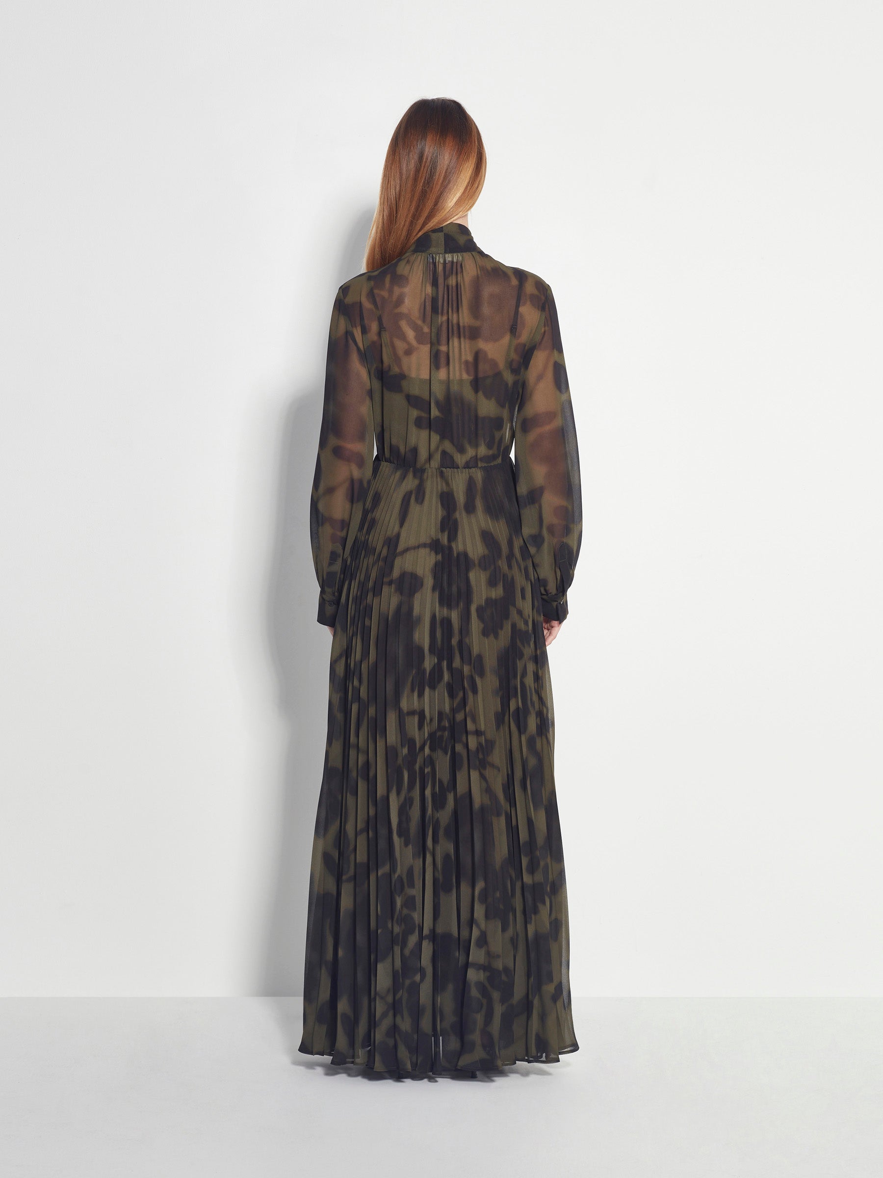 Coco Pleat Dress (Midnight Flora) Moss