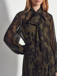 Coco Pleat Dress (Midnight Flora) Moss