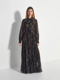 Coco Pleat Dress (Midnight Flora) Moss