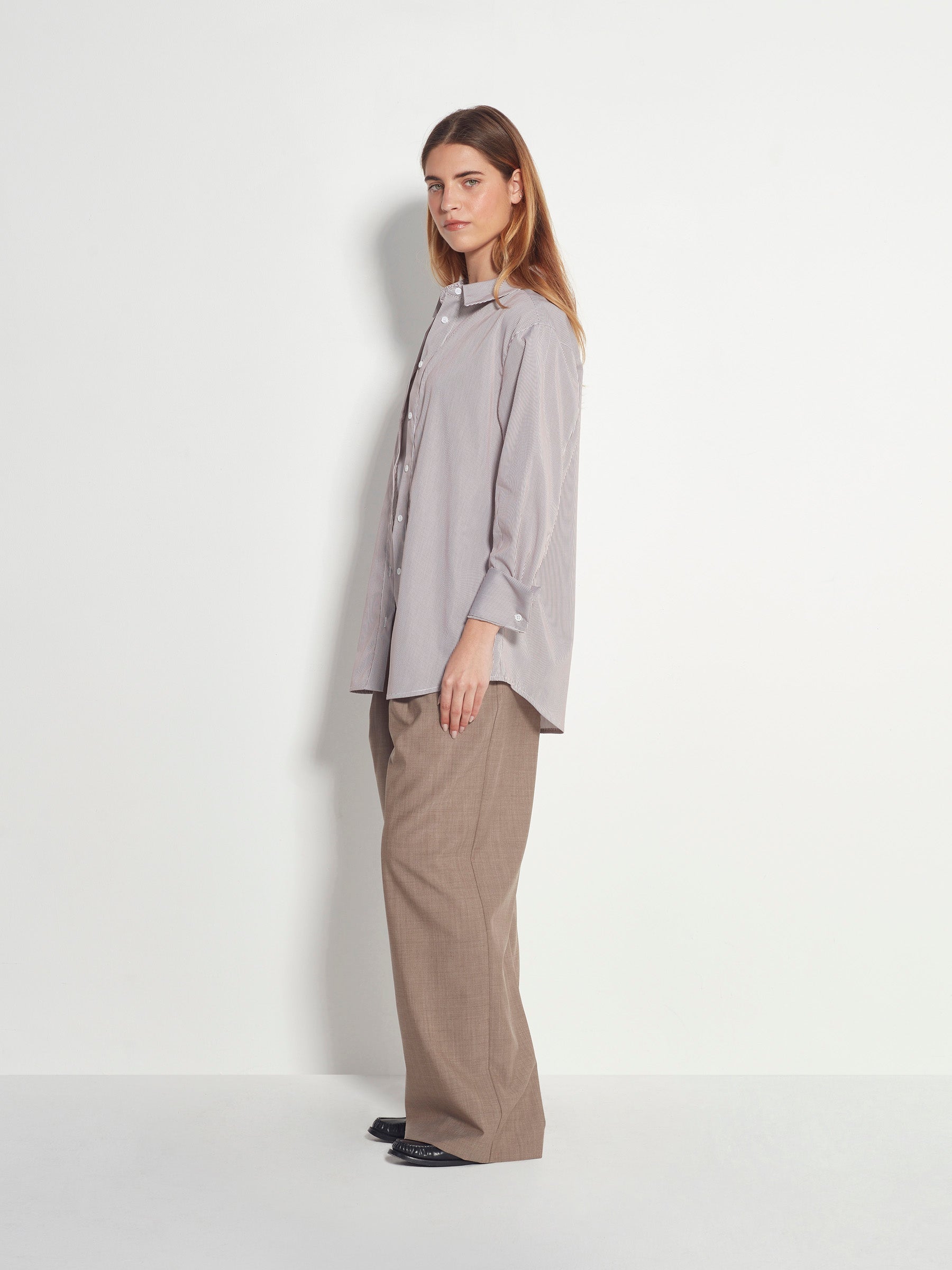 Elara Shirt (Pinstripe Organic Cotton) Brown Stripe