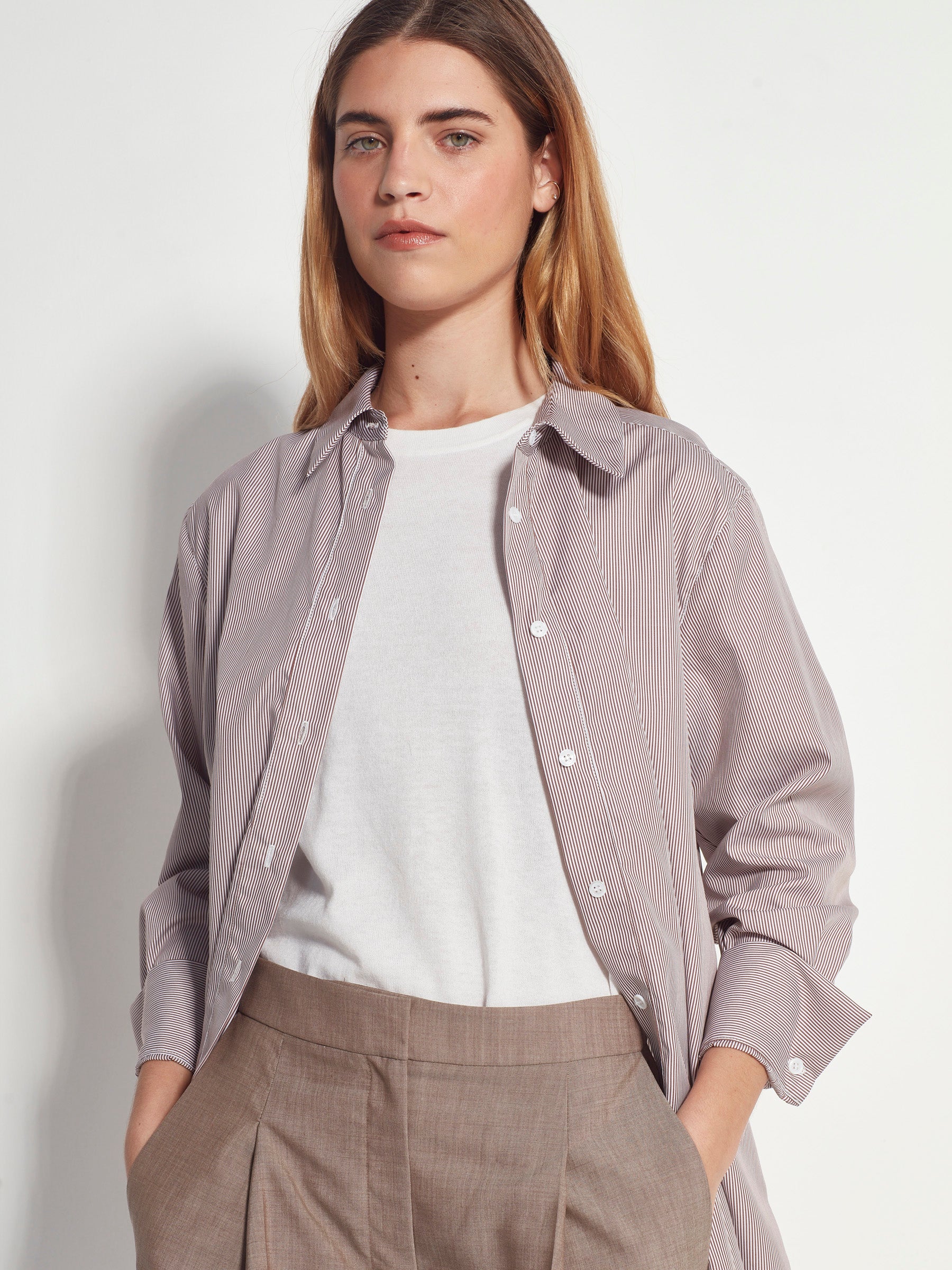 Elara Shirt (Pinstripe Organic Cotton) Brown Stripe