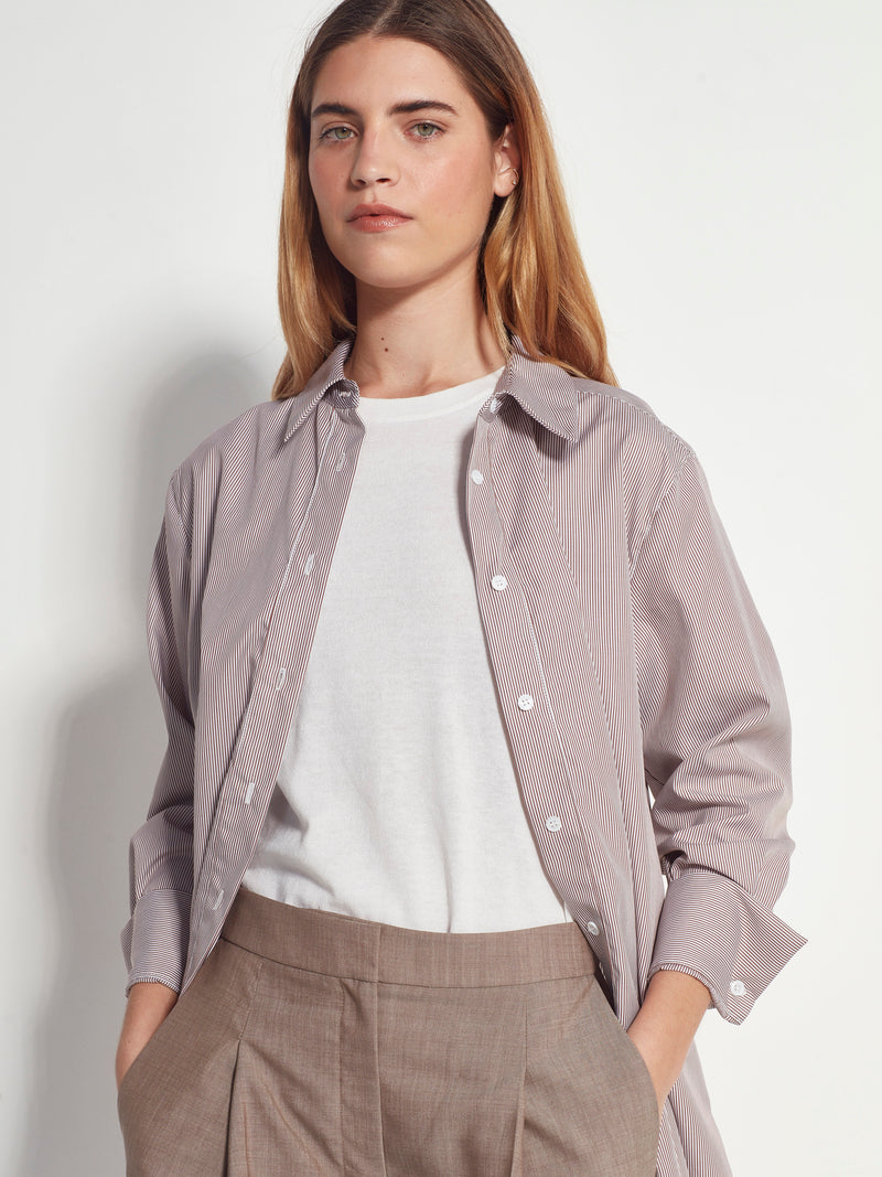 Elara Shirt (Pinstripe Organic Cotton) Brown Stripe