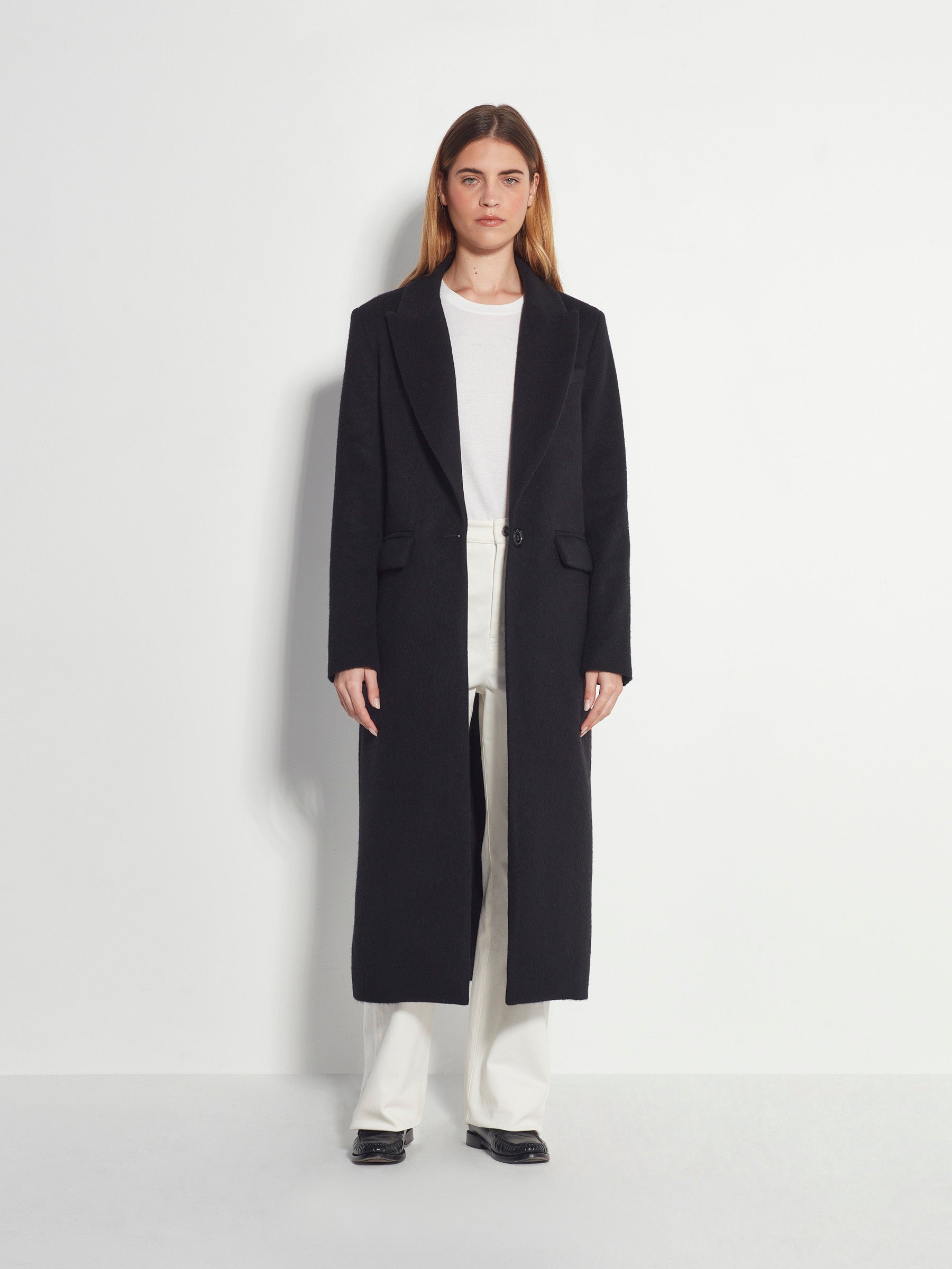 Mantelle Coat (Textured Wool) Black Fur