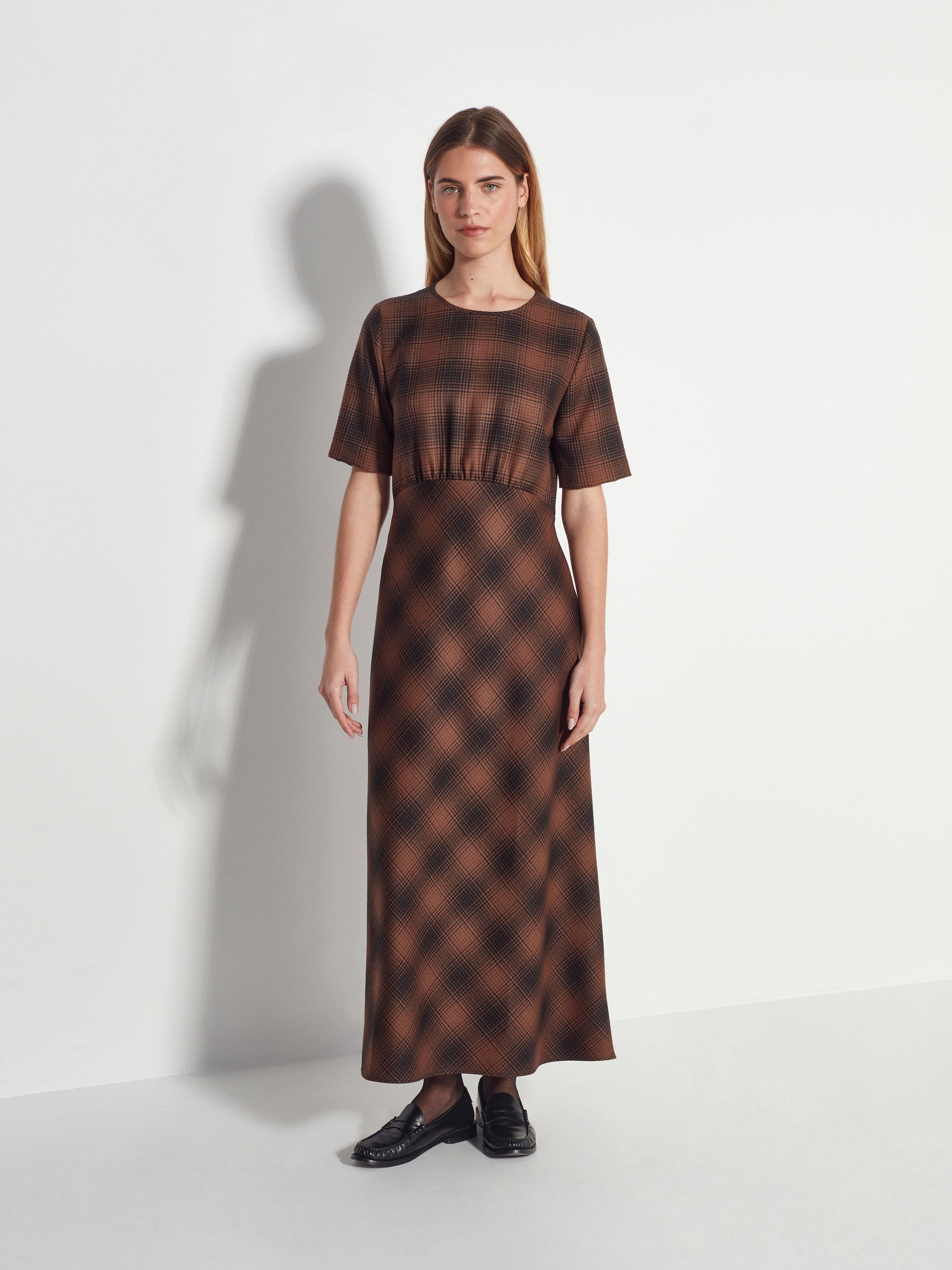 Carmy Dress (Plaid Wool) Burnt Tobacco