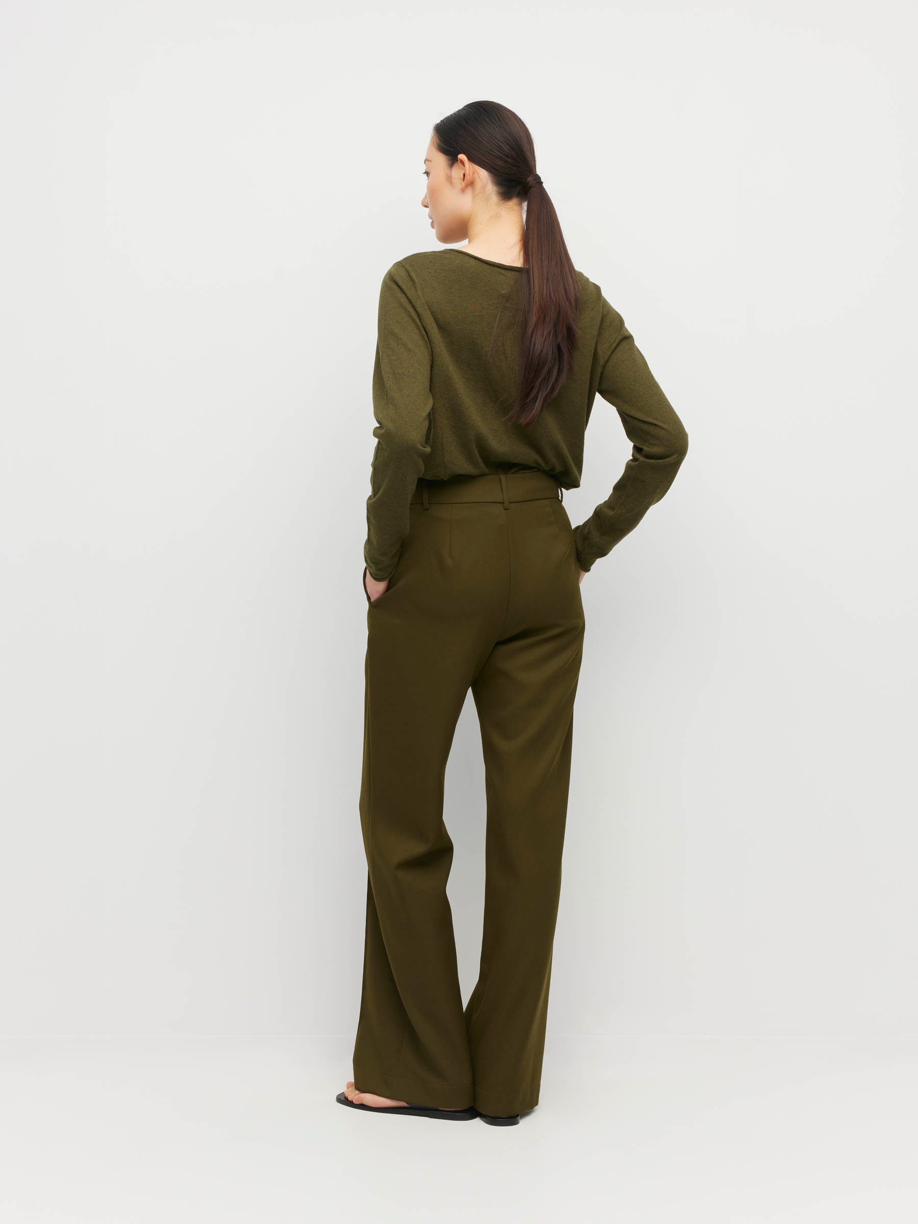 Celine Trouser (Wool Gaberdine) Hazel Green – Juliette Hogan