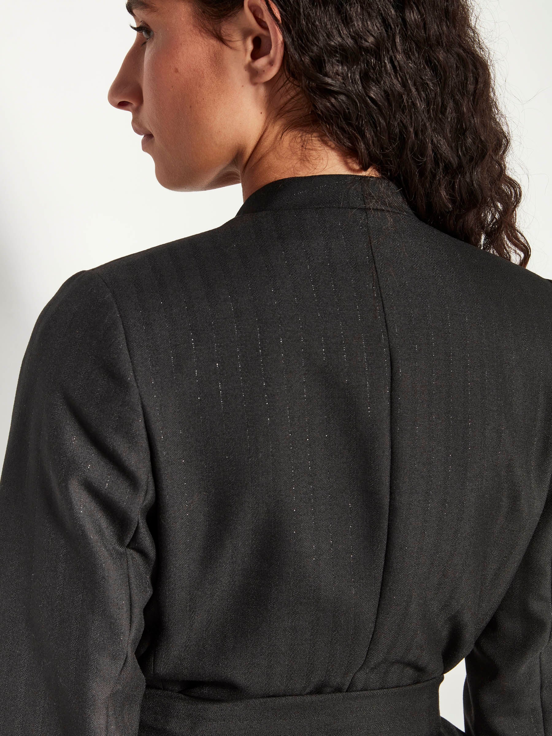 Lindsay Blazer (Wool Pinstripe) Black Sparkle