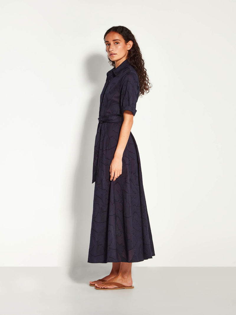 Delphi Dress (Floral Cotton Jacquard) Navy
