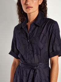 Delphi Dress (Floral Cotton Jacquard) Navy