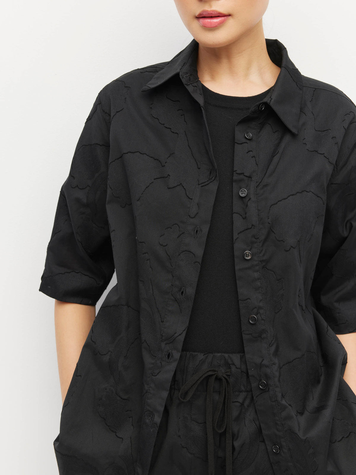 Eli Shirt (Floral Cotton Jacquard) Black