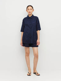 Eli Shirt (Floral Cotton Jacquard) Navy