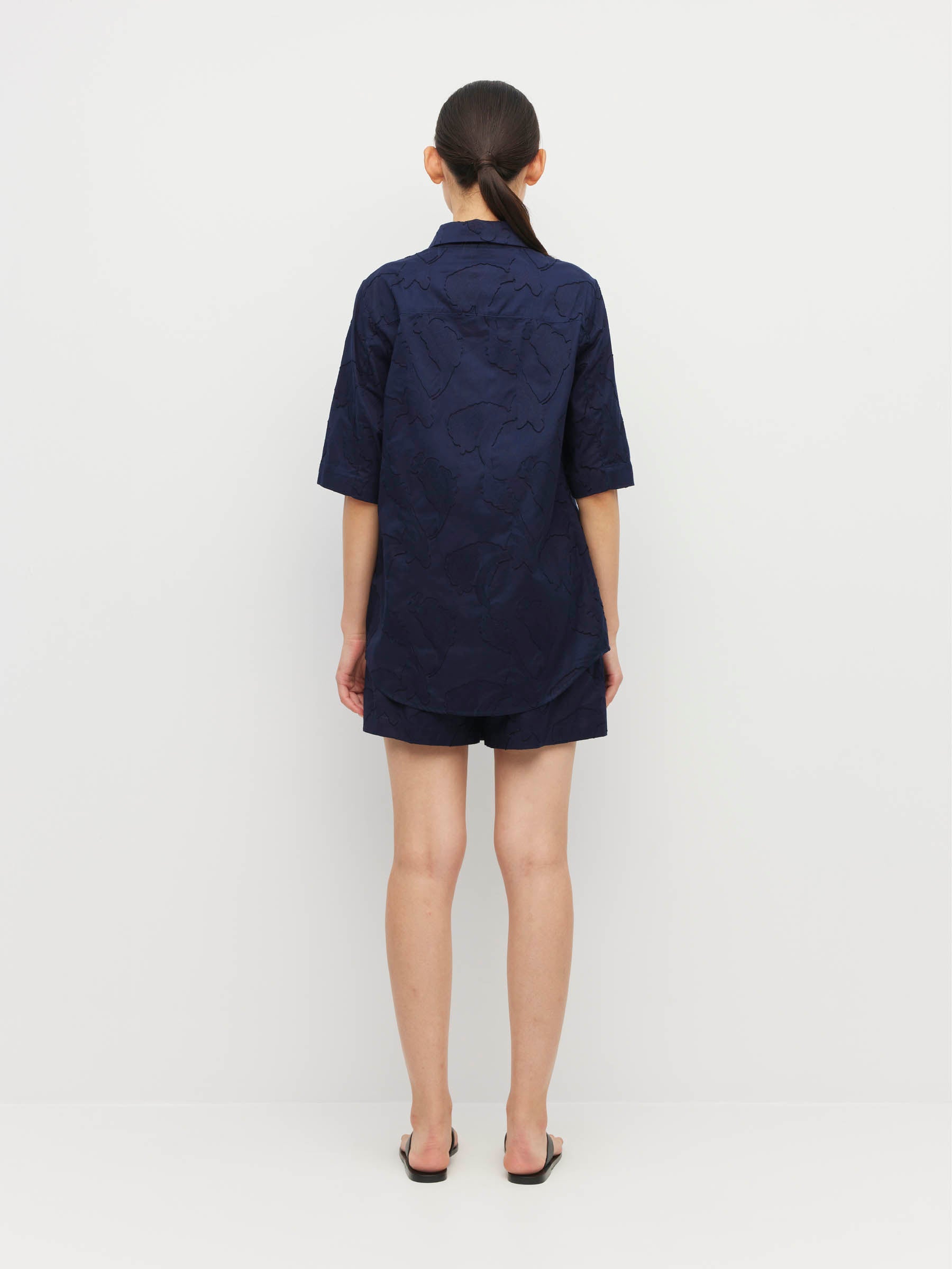 Eli Shirt (Floral Cotton Jacquard) Navy