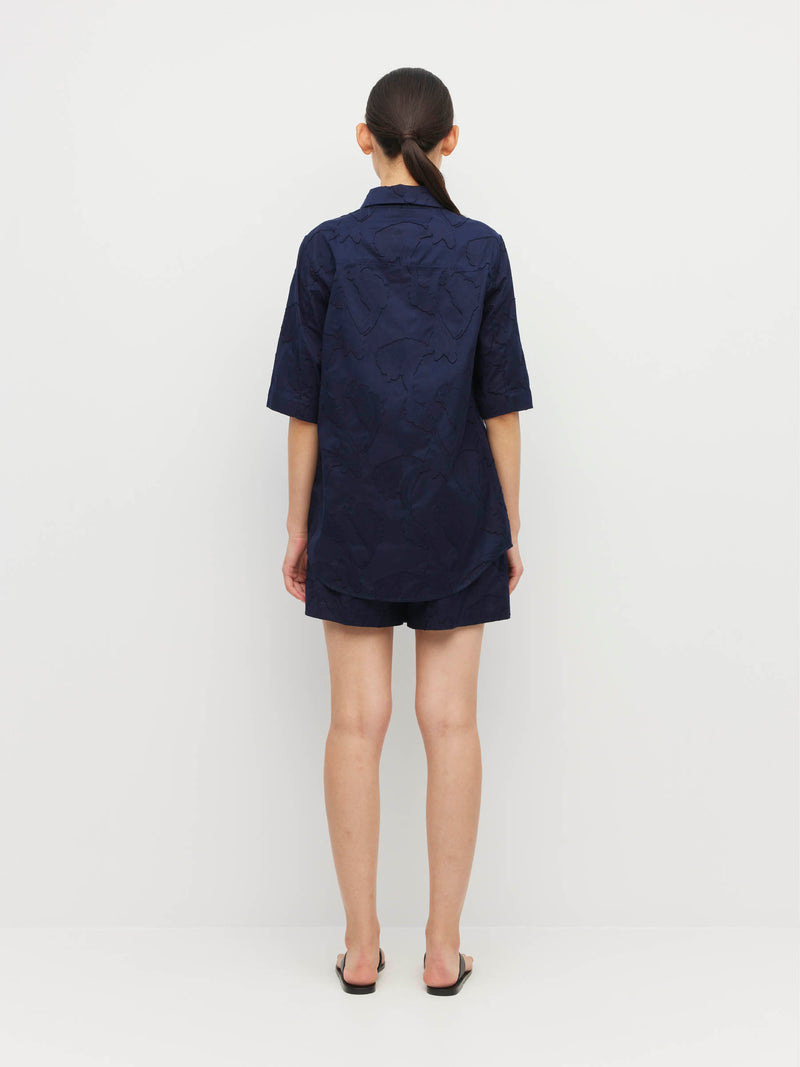 Eli Shirt (Floral Cotton Jacquard) Navy