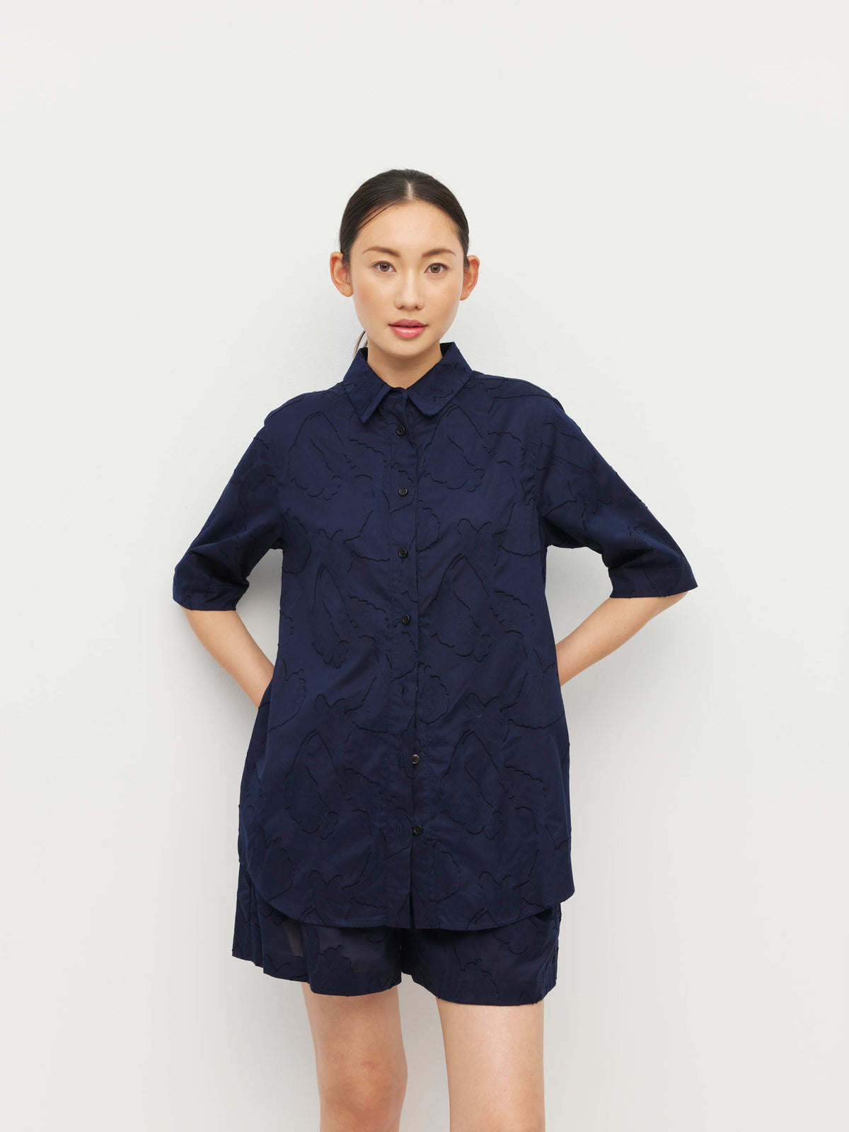 Eli Shirt (Floral Cotton Jacquard) Navy