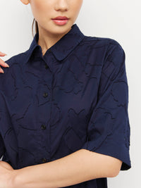 Eli Shirt (Floral Cotton Jacquard) Navy