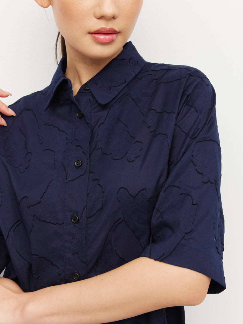 Eli Shirt (Floral Cotton Jacquard) Navy