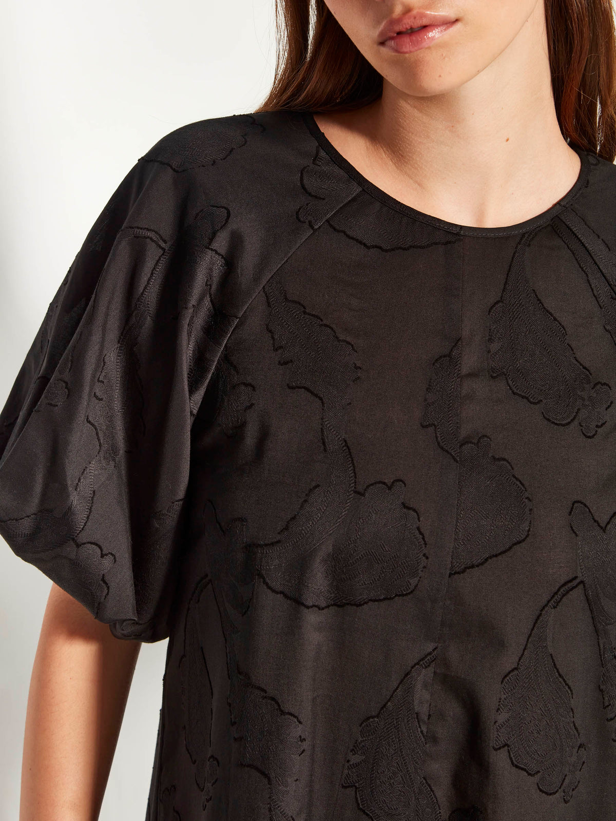 Emmy Dress (Floral Cotton Jacquard) Black