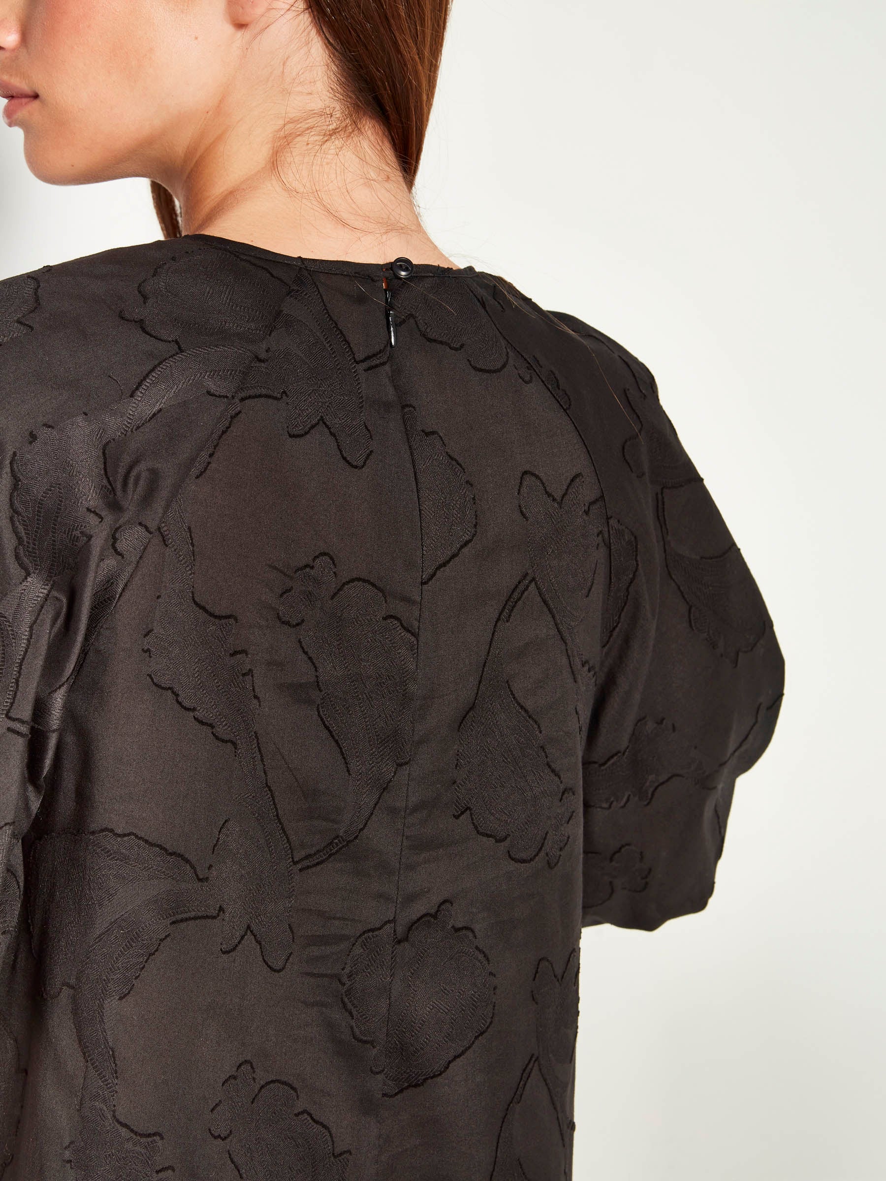 Emmy Dress (Floral Cotton Jacquard) Black