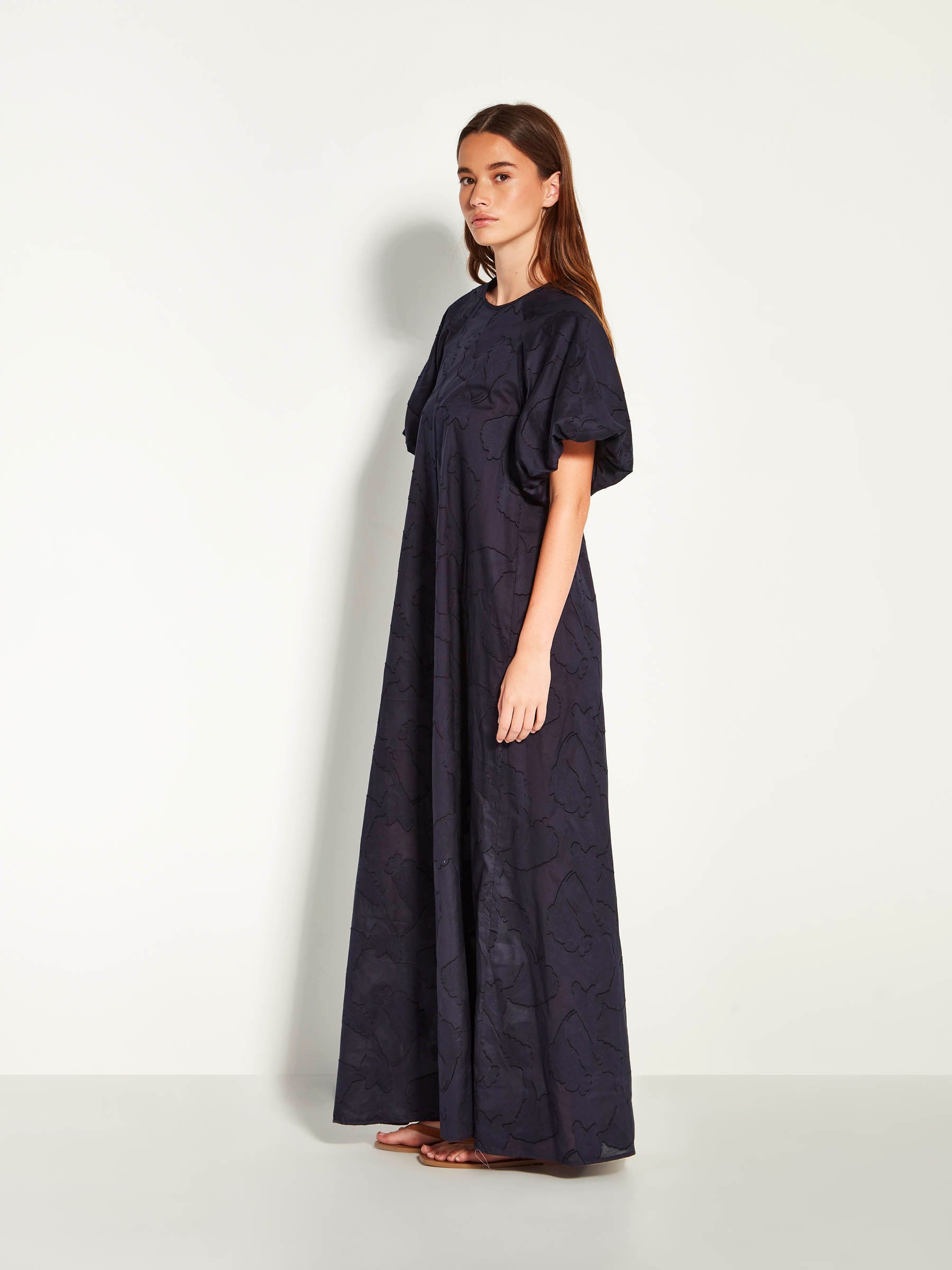 Emmy Dress (Floral Cotton Jacquard) Navy