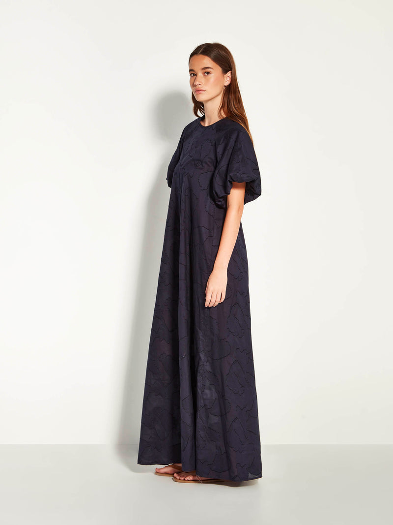 Emmy Dress (Floral Cotton Jacquard) Navy