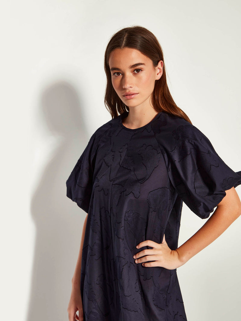 Emmy Dress (Floral Cotton Jacquard) Navy
