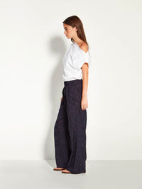 Koa Trouser (Floral Cotton Jacquard) Navy