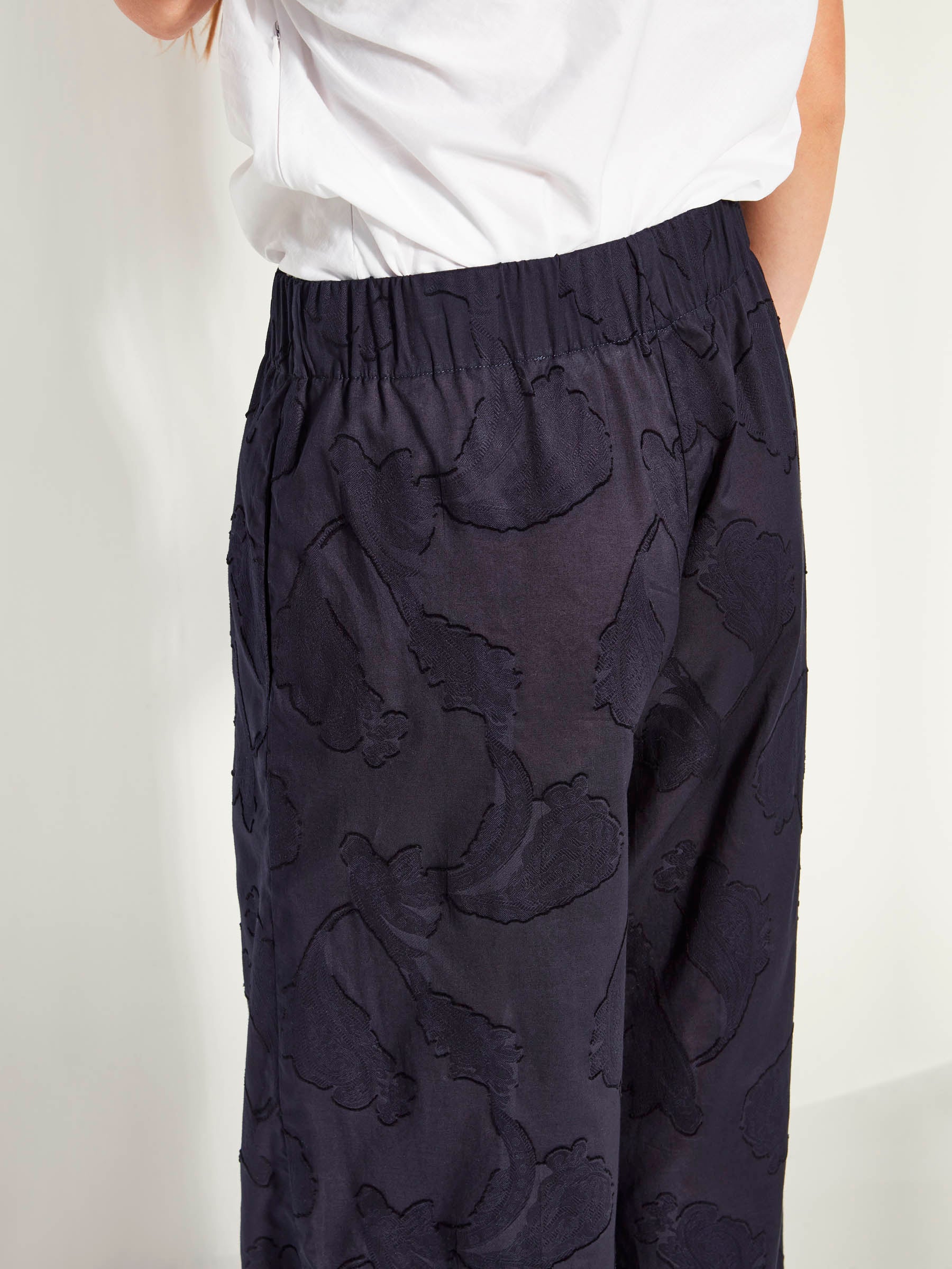Koa Trouser (Floral Cotton Jacquard) Navy