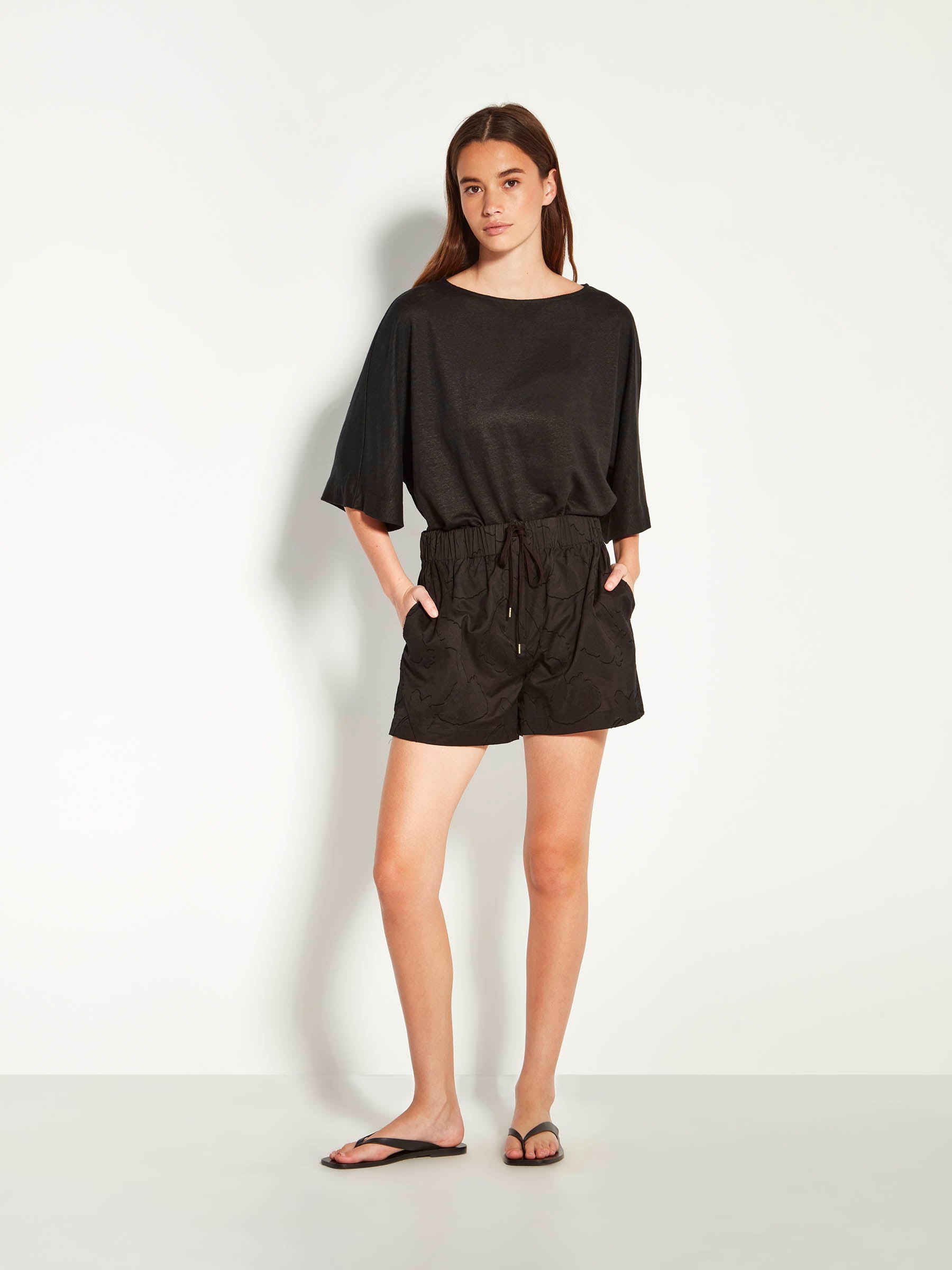 Robin Short (Floral Cotton Jacquard) Black