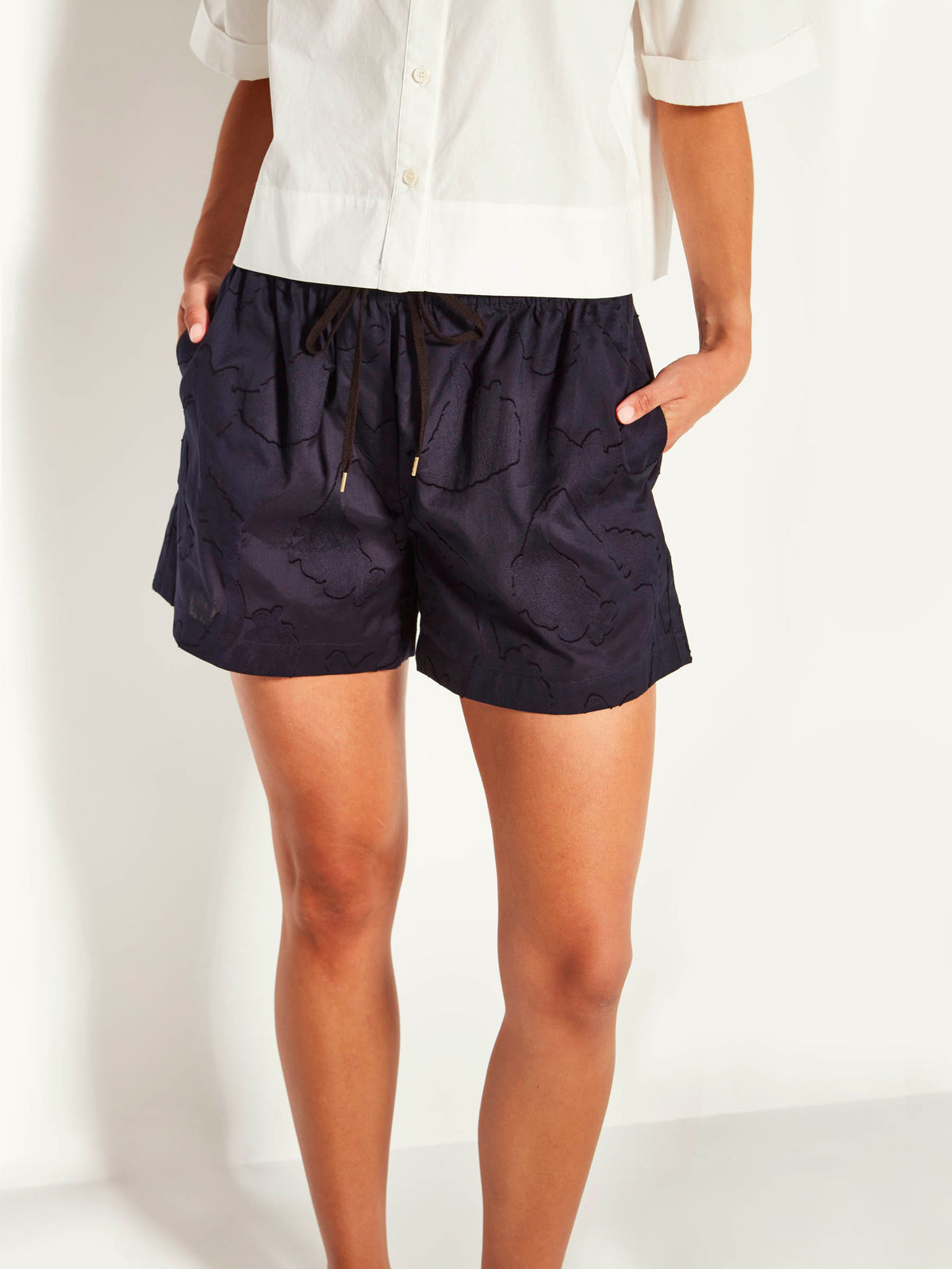 Robin Short (Floral Cotton Jacquard) Navy