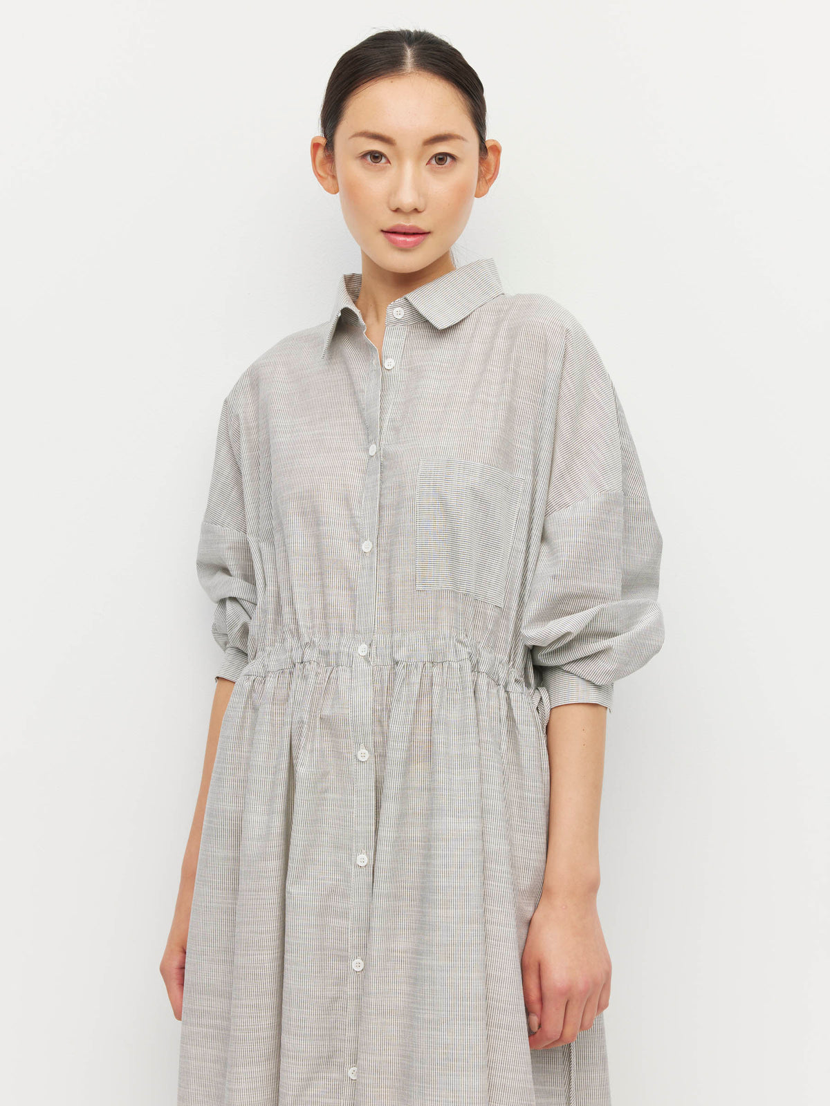 Lenora Dress (Pinstripe Voile) Fine Stripe