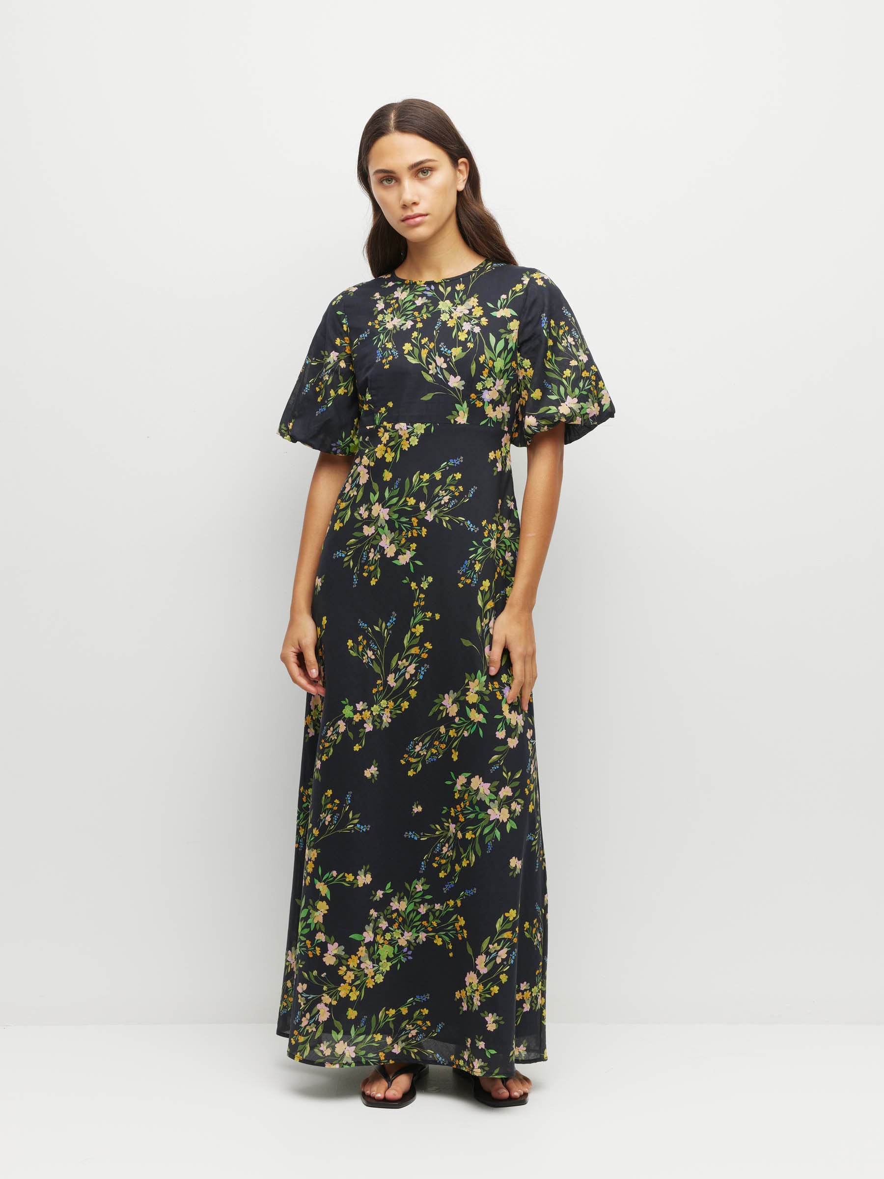 Luciana Dress (Dark Garland Cotton) Painted Petals