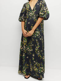 Piper Dress (Dark Garland Cotton) Painted Petals