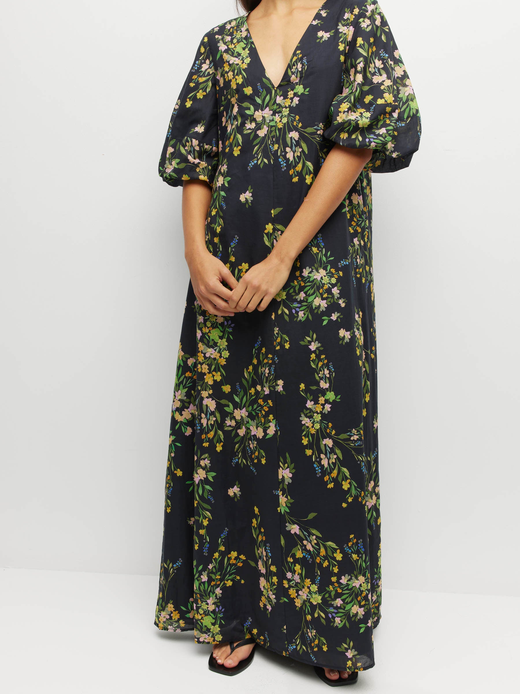 Piper Dress (Dark Garland Cotton) Painted Petals