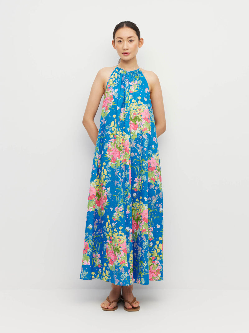 Astrid Dress (Floret Linen) Celeste
