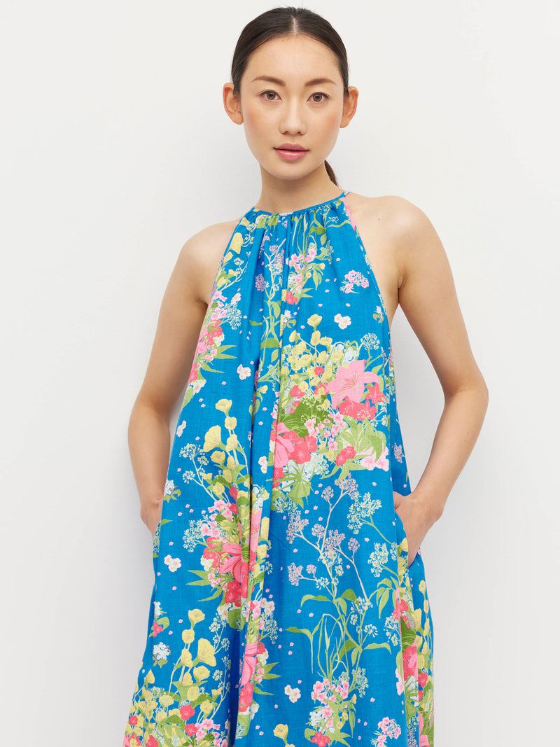 Astrid Dress (Floret Linen) Celeste