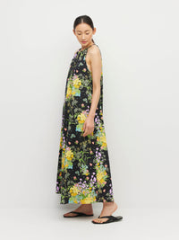 Astrid Dress (Floret Linen) Dark Citrine