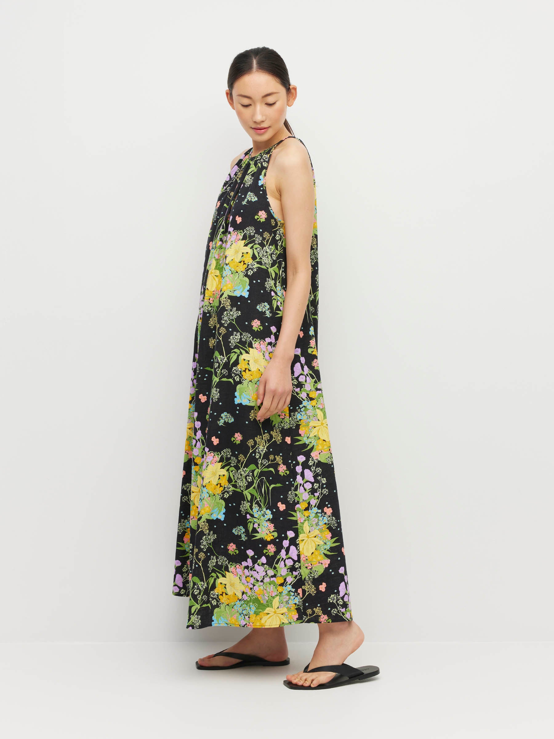 Astrid Dress (Floret Linen) Dark Citrine