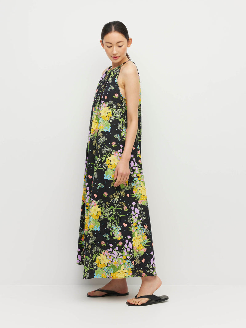 Astrid Dress (Floret Linen) Dark Citrine