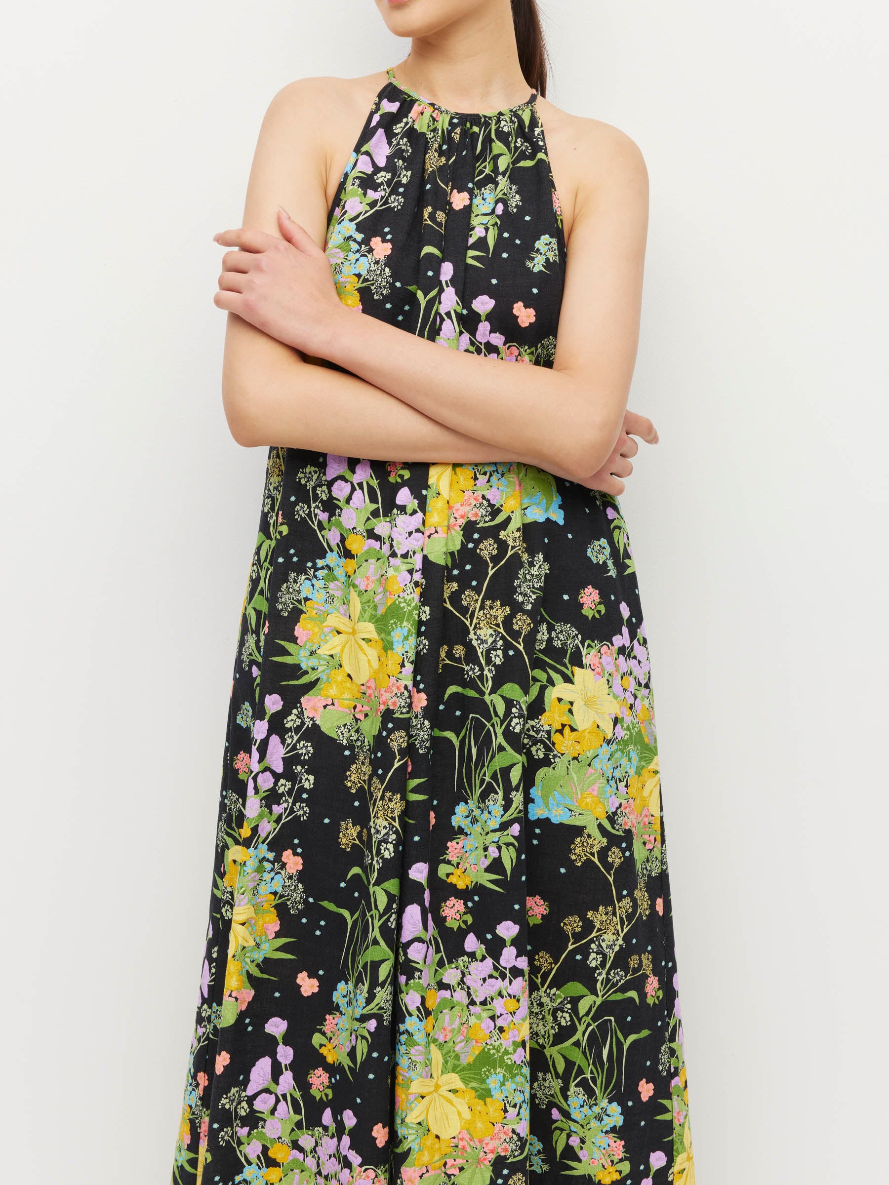 Astrid Dress (Floret Linen) Dark Citrine