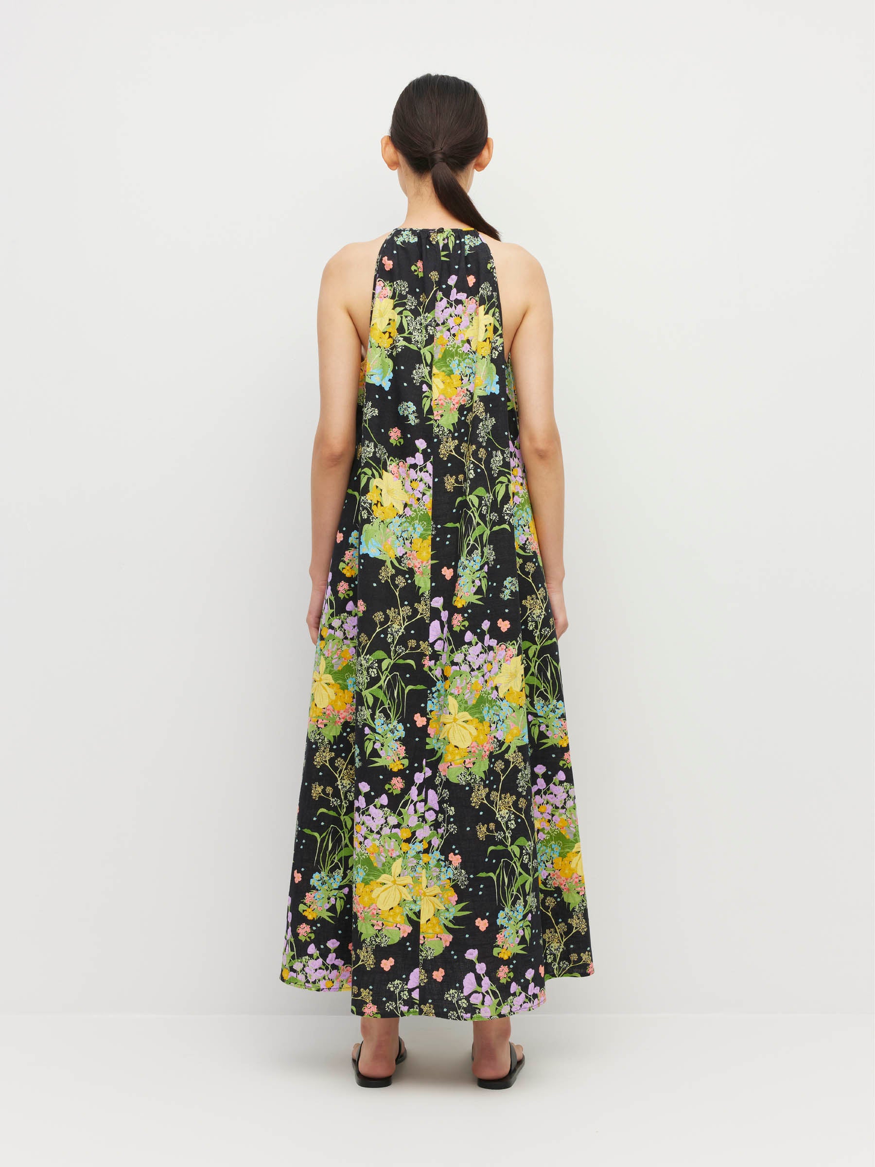 Astrid Dress (Floret Linen) Dark Citrine