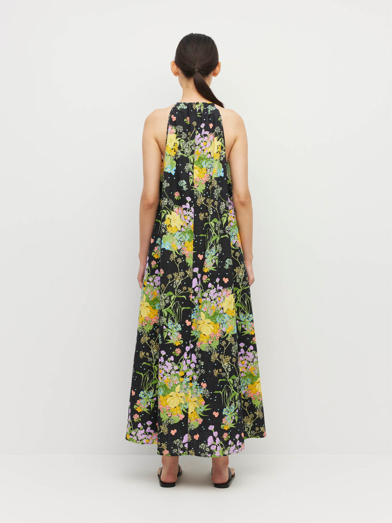 Astrid Dress (Floret Linen) Dark Citrine