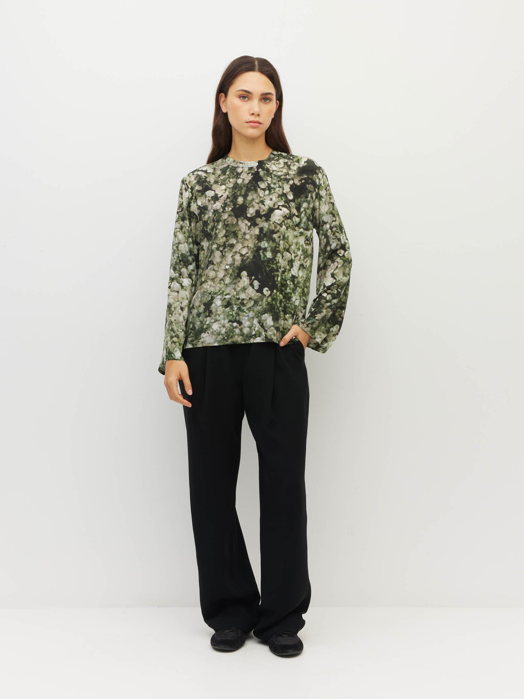 L/S Fancy T (Gypsy Flora Crepe) Seagrass