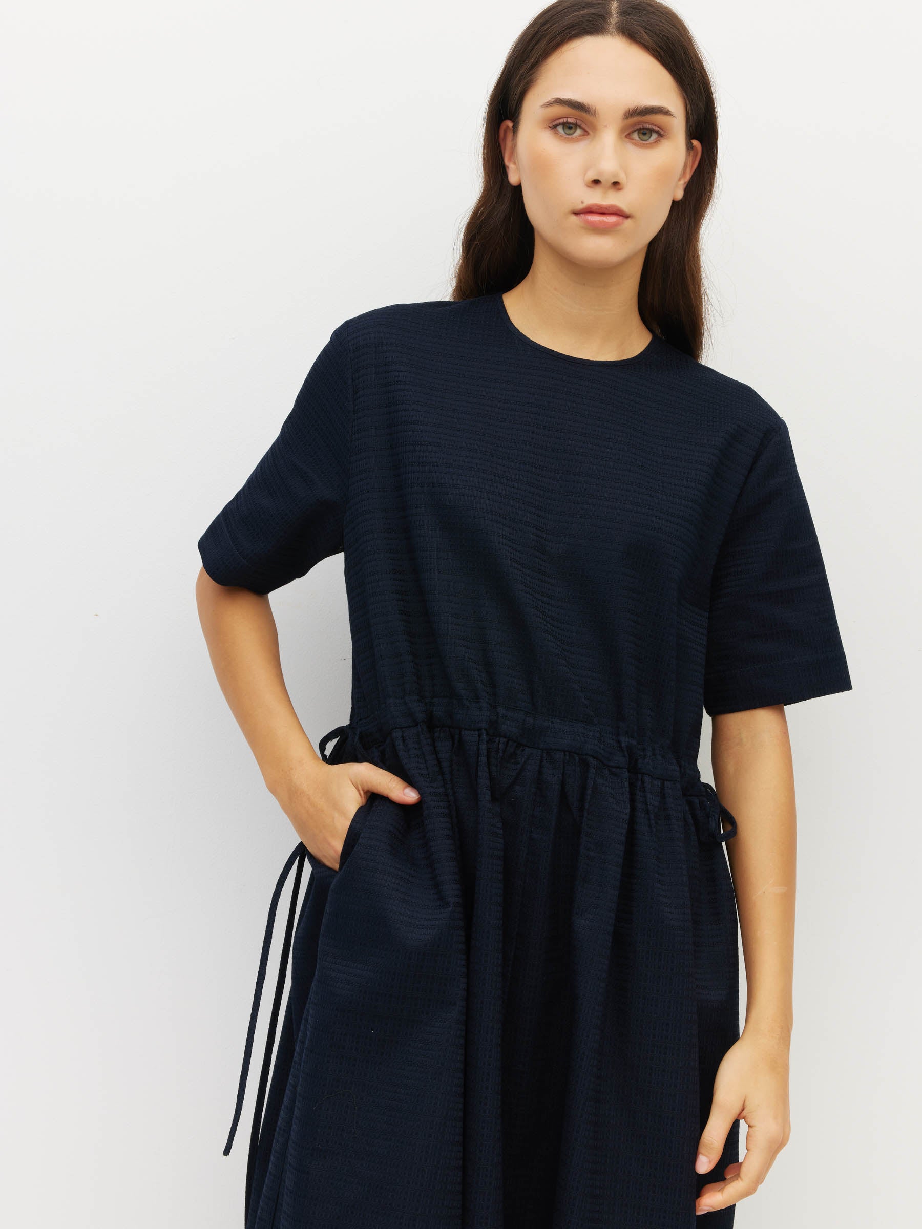 Dima Tunic (Textured Cotton) Navy Linear
