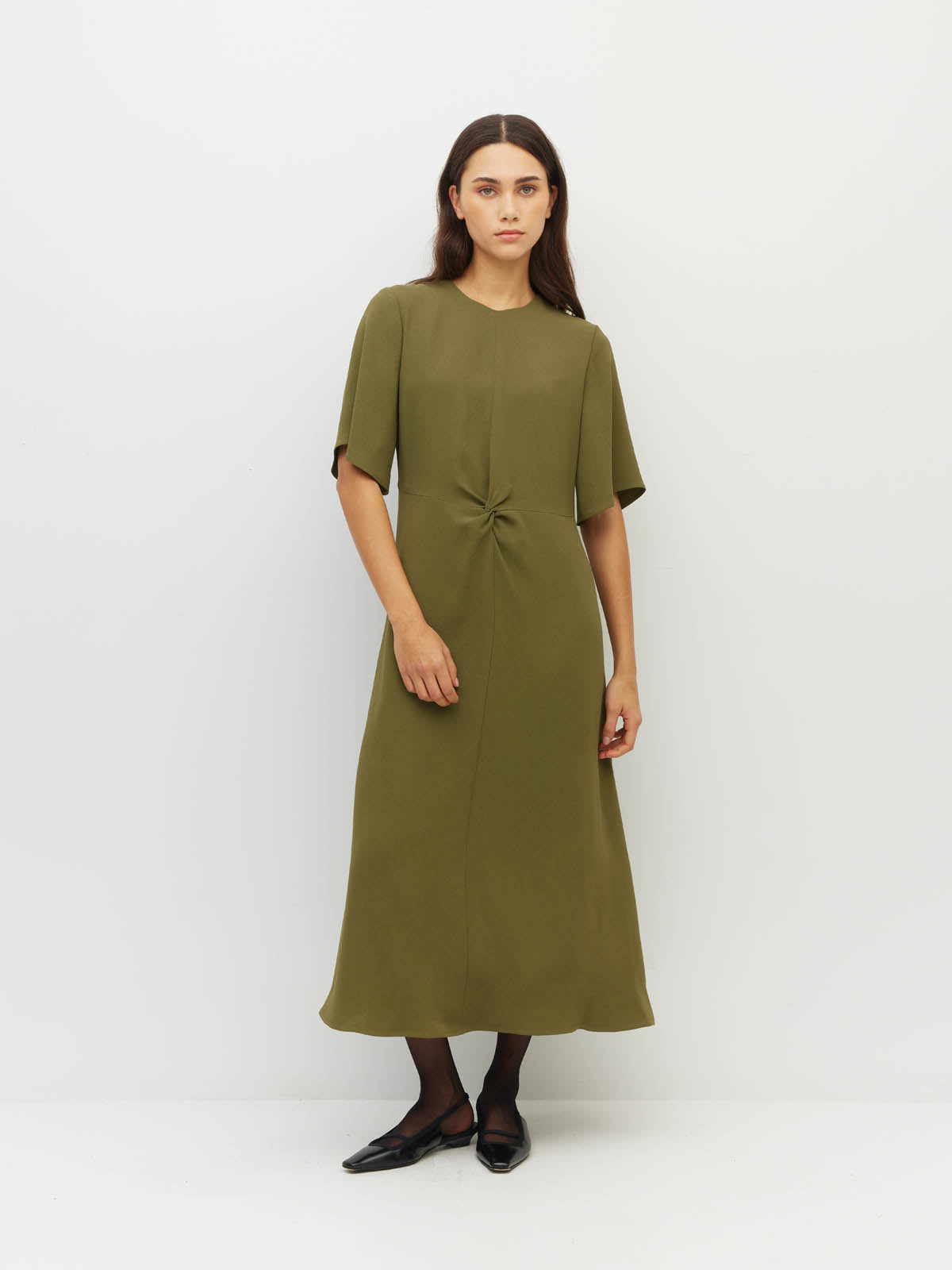 Twist Dress (Satin Crepe) Sicilian Olive