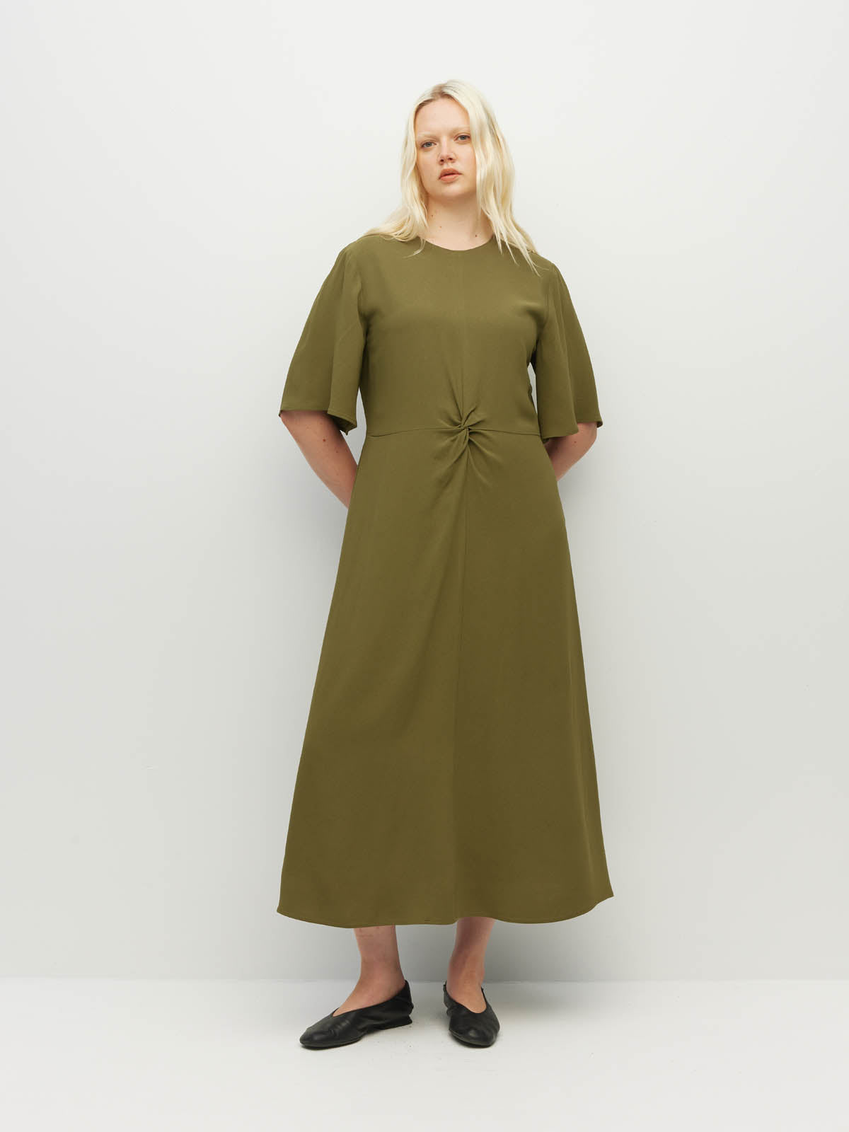 Twist Dress (Satin Crepe) Sicilian Olive Juliette Hogan Twist Dress (Satin Crepe) Sicilian Olive Juliette Hogan