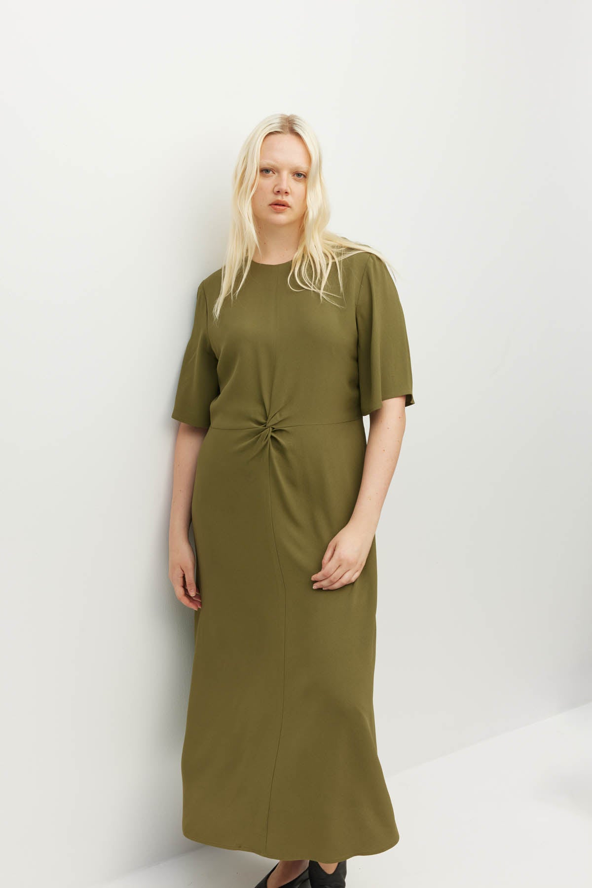 Twist Dress (Satin Crepe) Sicilian Olive