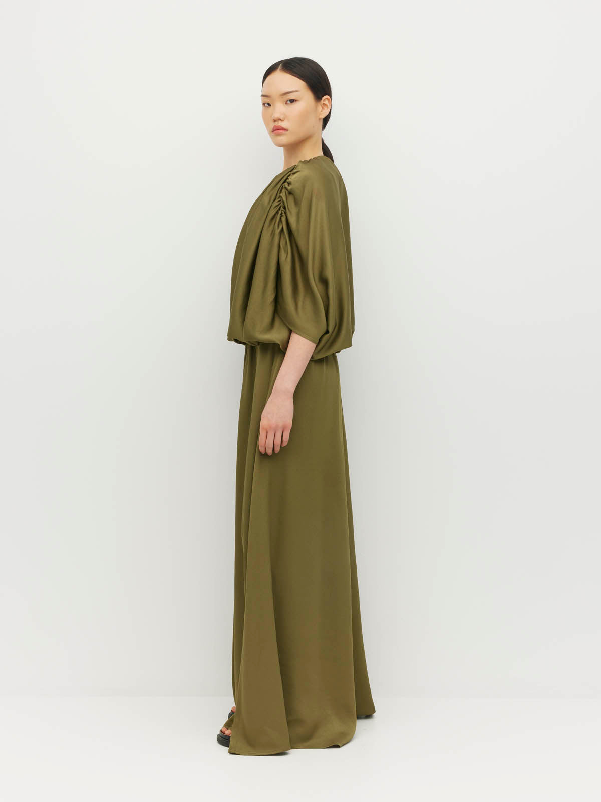 Una Dress (Satin Crepe) Sicilian Olive