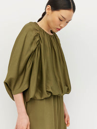 Una Dress (Satin Crepe) Sicilian Olive