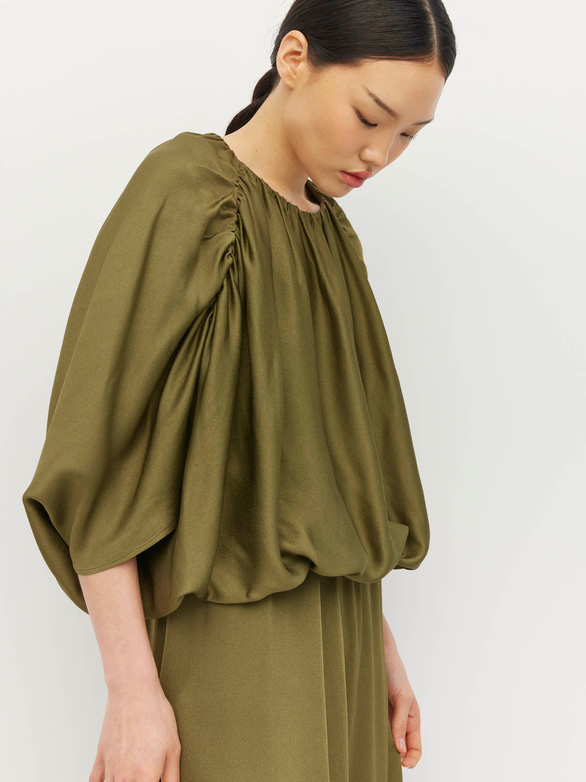Una Dress (Satin Crepe) Sicilian Olive  Juliette Hogan