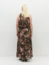 Juliette Hogan Aria Dress (Blush Petals Crush) Soft Camelia - printed maxi summer event dress featuring a blouson waist, and halter-style neckline.